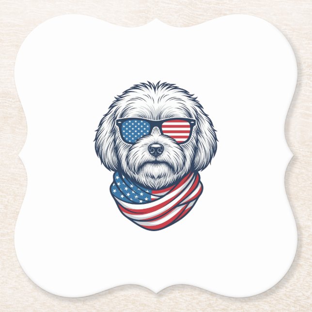 Patriotisk Fluffig Hund Vektor Illustration_1 Underlägg Papper (Framsida)