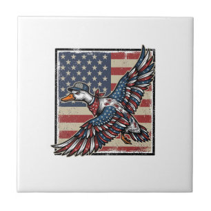 Patriotisk flygande anka Vintage gravyr skjorta De Kakelplatta