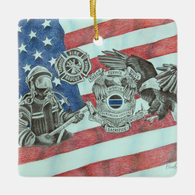Patriotisk första hjälpen julgransprydnad keramik (Framsida)