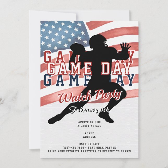 Patriotisk fotboll W Matchdagsfirande klockparty Inbjudningar (Framsida)