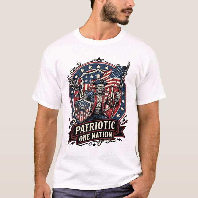 Patriotisk Frankenstein Frihet Odjur Skräck Monste T Shirt (Framsida)