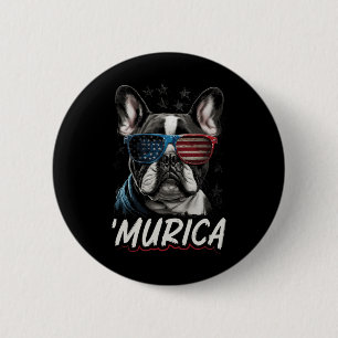 Patriotisk fransk hund amerikansk flagga 4 juli 2 knapp
