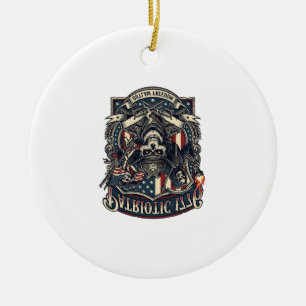 Patriotisk fredlös skalle sheriff mörk patriot ske julgransprydnad keramik