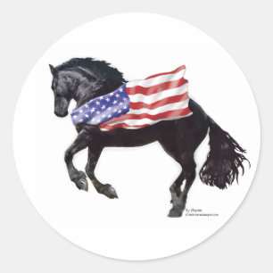 Patriotisk Friesianhästflagga Runt Klistermärke