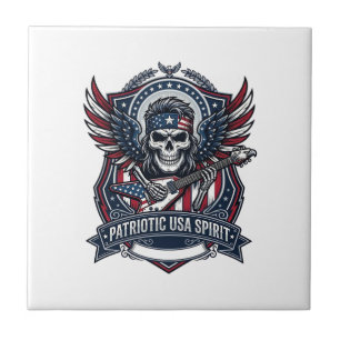 Patriotisk Frihet Gitarrist Dödskalle Musik Rock M Kakelplatta