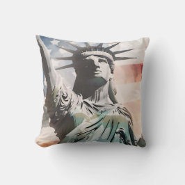 Patriotisk Frihetsgudinnan och amerikansk Flagga Kudde