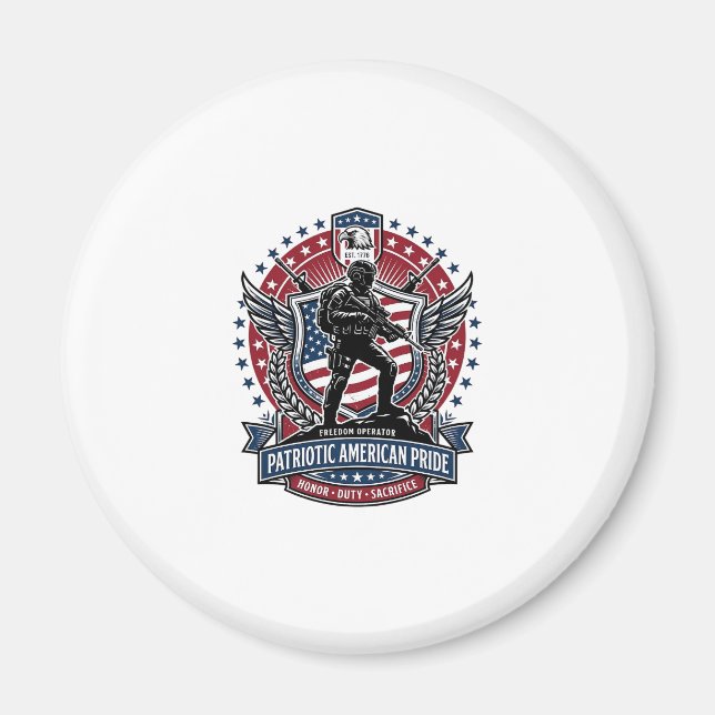 Patriotisk frihetsoperatör Siluett Militär inskrip Magnet (Framsidan)