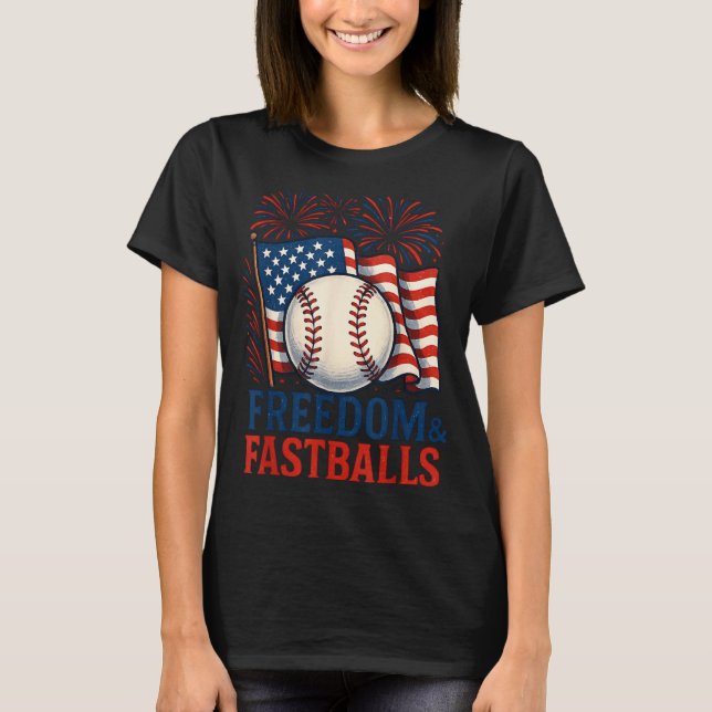 Patriotisk fyrverkeri-baseboll 4 juli frihet t shirt (Framsida)