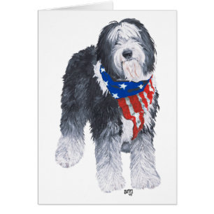 Patriotisk gammal engelsk herdehund hälsningskort