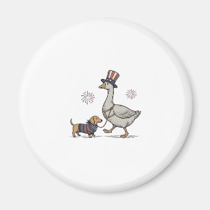Patriotisk gås och dachshund vintage skjortdesign magnet
