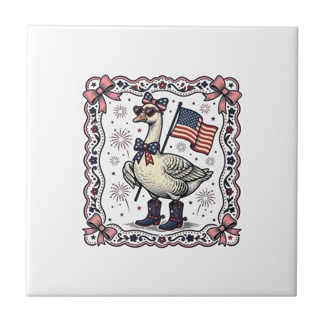 Patriotisk gås Vintage-gravering Kakelplatta (Framsidan)