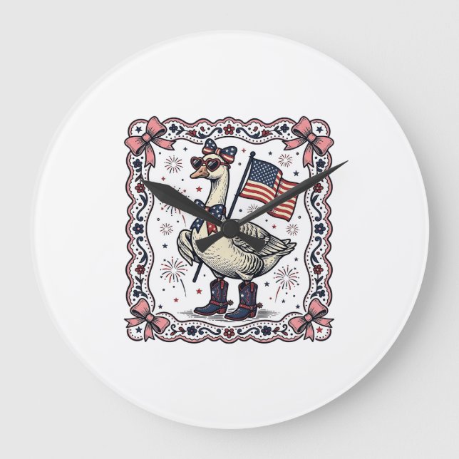 Patriotisk gås Vintage-gravering Stor Klocka (Framsida)