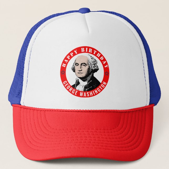 Patriotisk George Washington Födelsedags Trucker H Keps (Framsida)