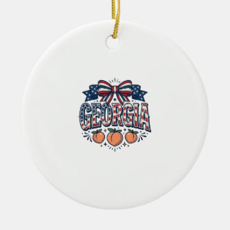 Patriotisk Georgia Peach Bow Vintage 4 juli-skjort Julgransprydnad Keramik