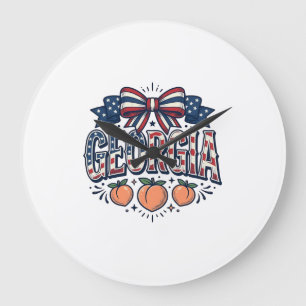 Patriotisk Georgia Peach Bow Vintage 4 juli-skjort Stor Klocka