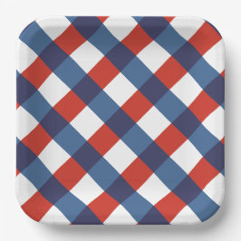 Patriotisk Gingham 2 Pappers Tallrik