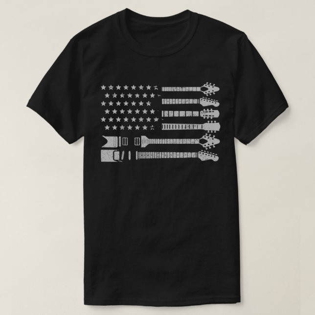 Patriotisk gitarrspelare present Amerikansk flagg  T Shirt (Design framsida)