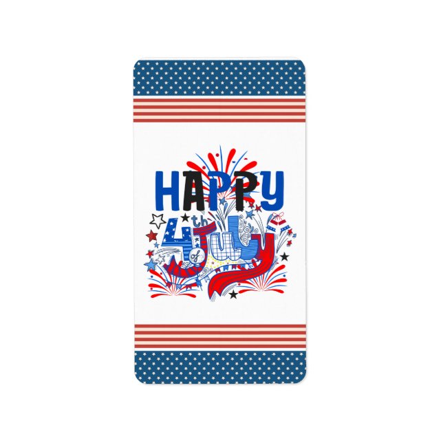 Patriotisk Glad 4:e Juli Firande Design Adressetikett (Framsidan)