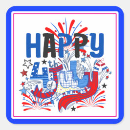 Patriotisk Glad 4:e Juli Firande Design Fyrkantigt Klistermärke
