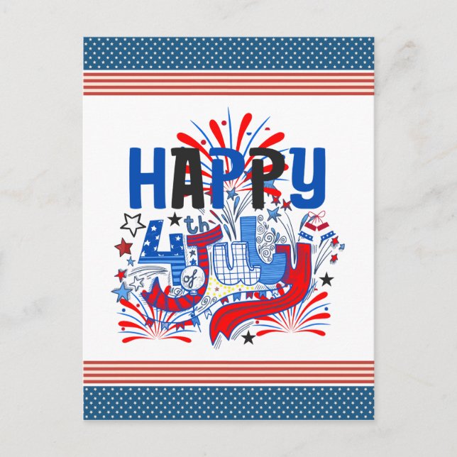 Patriotisk Glad 4:e Juli Firande Design Helg Vykort (Framsida)