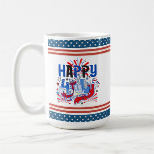 Patriotisk Glad 4:e Juli Firande Design Kaffemugg