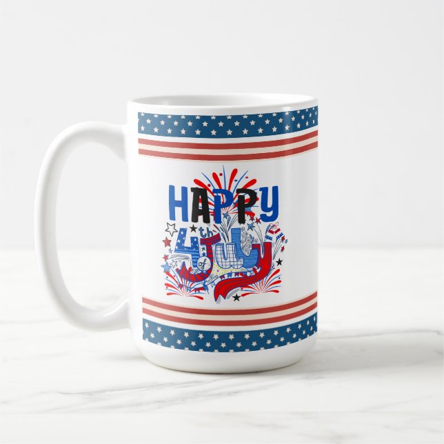 Patriotisk Glad 4:e Juli Firande Design Kaffemugg (Vänster)