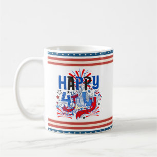 Patriotisk Glad 4:e Juli Firande Design Kaffemugg