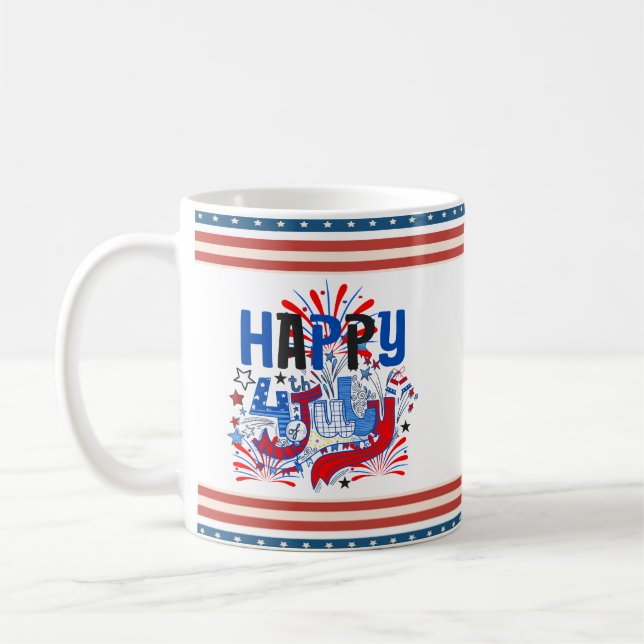 Patriotisk Glad 4:e Juli Firande Design Kaffemugg (Vänster)