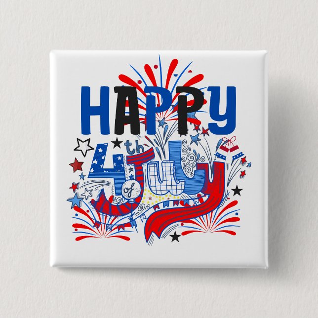 Patriotisk Glad 4:e Juli Firande Design Knapp (Framsida)