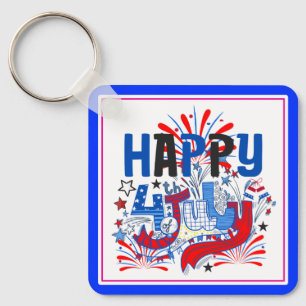 Patriotisk Glad 4:e Juli Firande Design Nyckelring