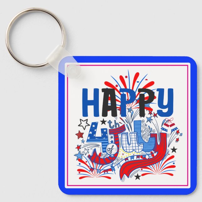 Patriotisk Glad 4:e Juli Firande Design Nyckelring (Framsida)