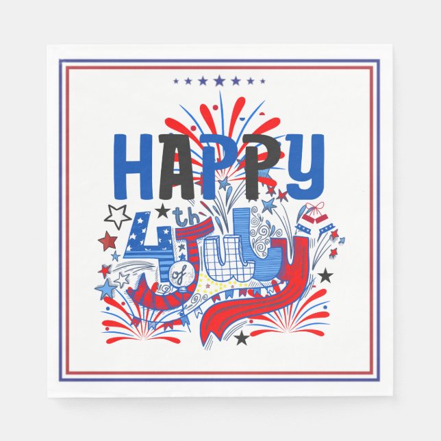Patriotisk Glad 4:e Juli Firande Design Pappersservett (Framsidan)