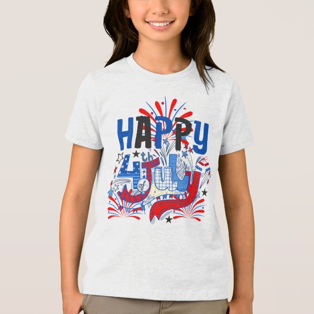 Patriotisk Glad 4:e Juli Firande Design T Shirt (Framsida)