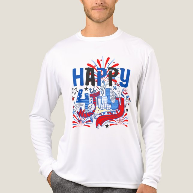 Patriotisk Glad 4:e Juli Firande Design T Shirt (Framsida)