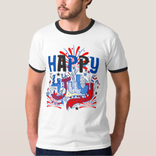 Patriotisk Glad 4:e Juli Firande Design T Shirt