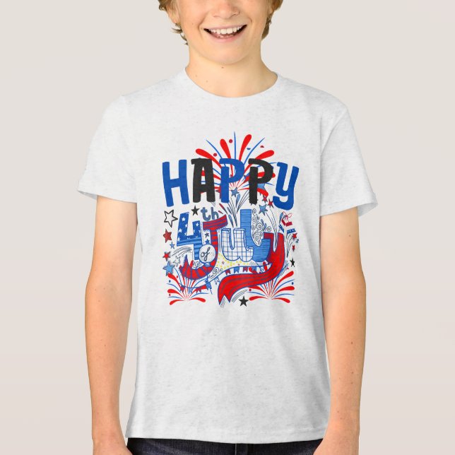 Patriotisk Glad 4:e Juli Firande Design T Shirt (Framsida)