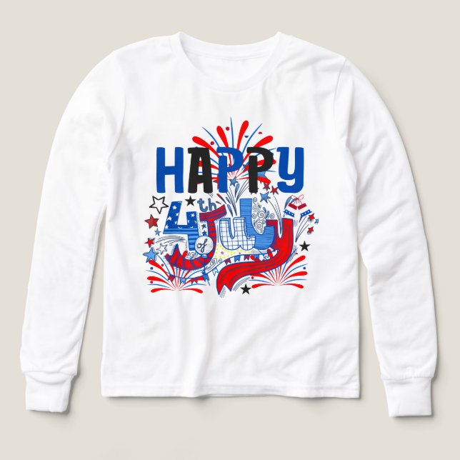 Patriotisk Glad 4:e Juli Firande Design T Shirt (Design framsida)