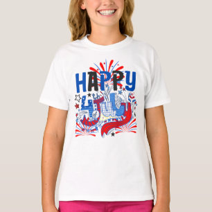 Patriotisk Glad 4:e Juli Firande Design T Shirt