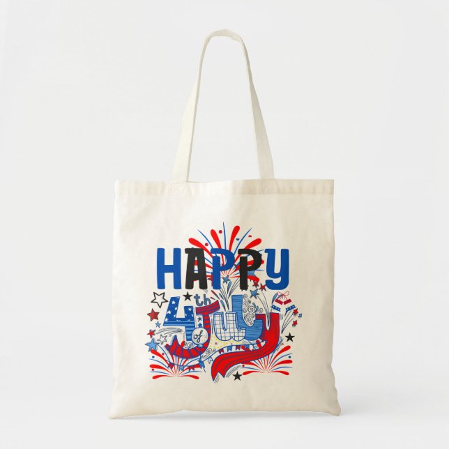 Patriotisk Glad 4:e Juli Firande Design Tygkasse (Framsidan)