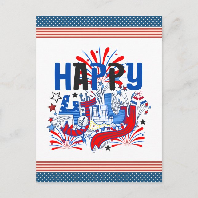 Patriotisk Glad 4:e Juli Firande Design Vykort (Framsida)