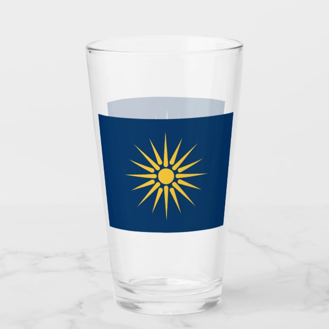 Patriotisk glas kopp med flaggan från Makedonien,  (Framsida)