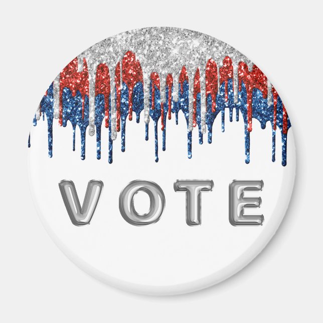 Patriotisk Glitter Dropp Kant Rösta Magnet (Framsidan)