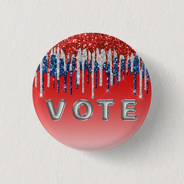 Patriotisk Glitterdropp Americana Rösta Knapp (Framsida)