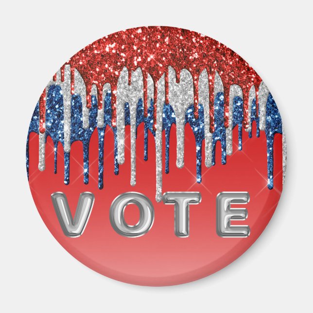 Patriotisk Glitterdropp Americana Rösta Magnet (Framsidan)