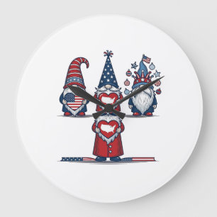 Patriotisk Gnom Trio Vintage Vektor Design_1 Stor Klocka