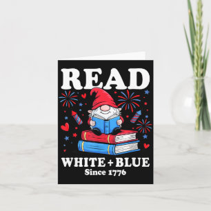 Patriotisk Gnome Läs Vit Blå 4:e Juli Bok Kort