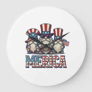 Patriotisk Gnome Merica Vintage Vektor Design_1 Stor Klocka