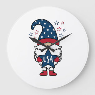 Patriotisk Gnome USA Stjärn Vektor T-Shirt Design_ Stor Klocka
