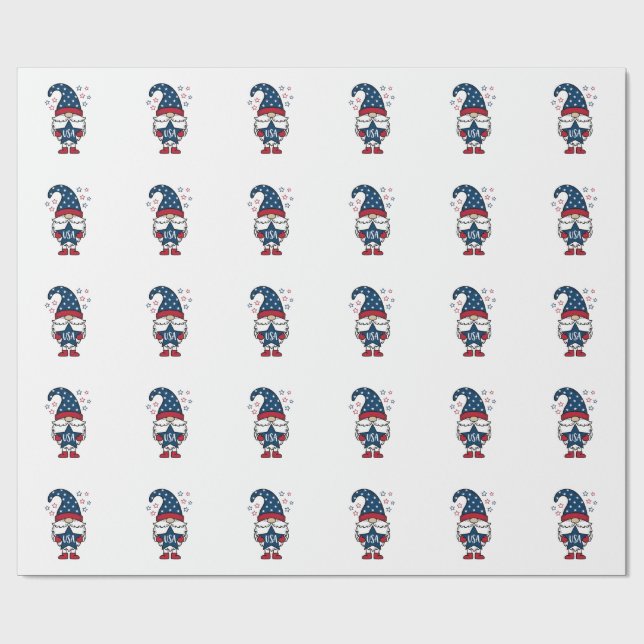 Patriotisk Gnome USA Stjärn Vektor Tröja Design_1 Presentpapper (Platt)