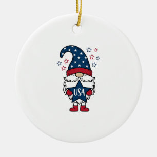 Patriotisk Gnome USA Stjärnvektor T-Shirt Design_1 Julgransprydnad Keramik